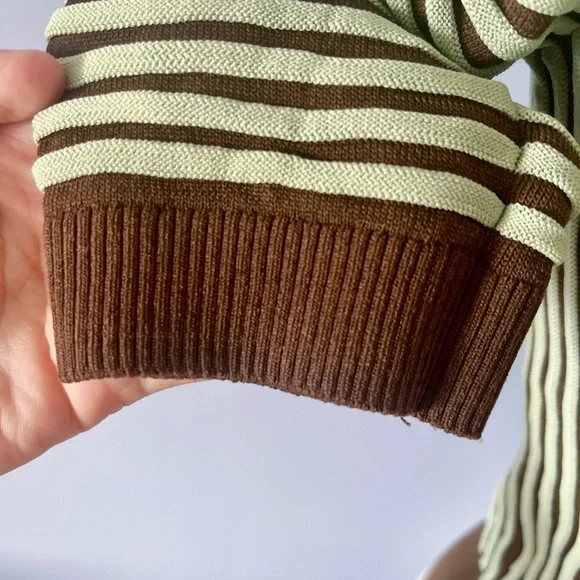 Zara Brown and White Striped V-Neck Sweater - Picture 6 of 8